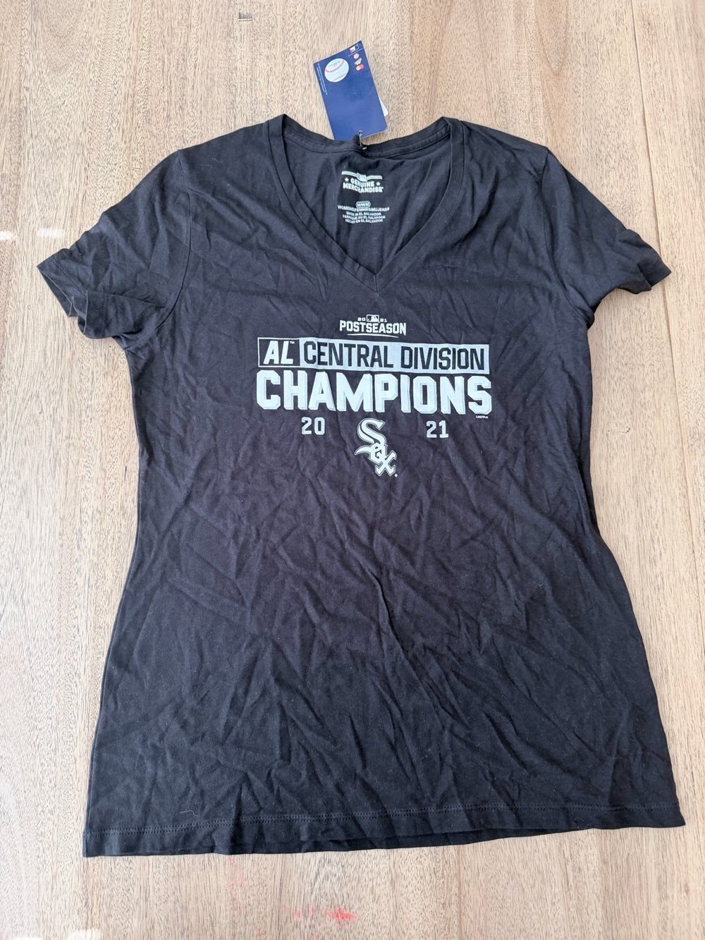 Genuine Merchandise Women's Black V-Neck "AL Central Division Champions" Tee